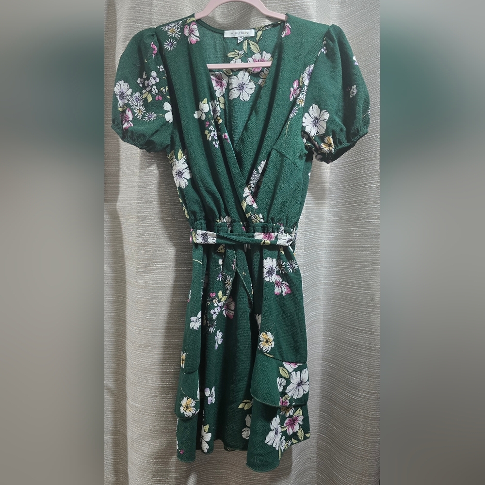 Purple Snow Floral Green Mini Dress